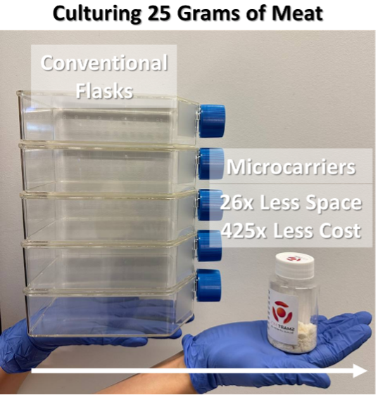Comparison on what it takes to culture 125 Million cells with conventional flasks versus our microcarrier technologies