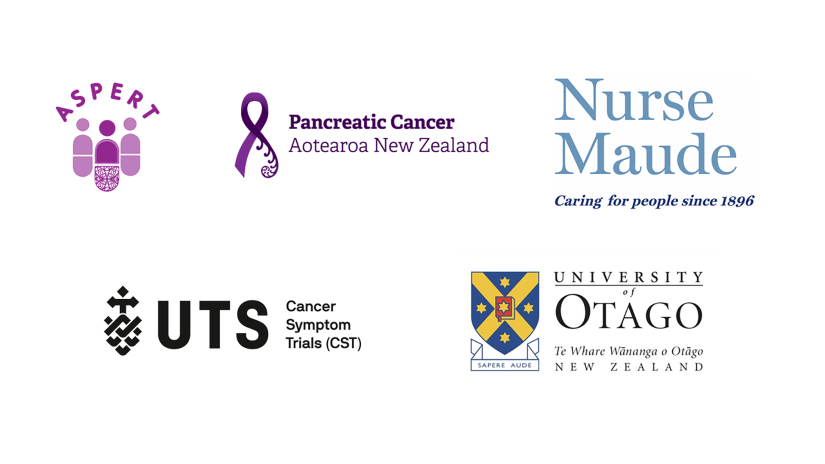 ASPERT logo, Pancreatic Cancer Aotearoa New Zealand, Nurse Maude, Cancer Symptom Trials, University of Otago