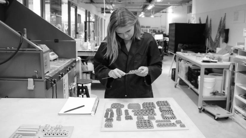 Ella Williams, a product design PhD, in the Material Ecologies Design Lab