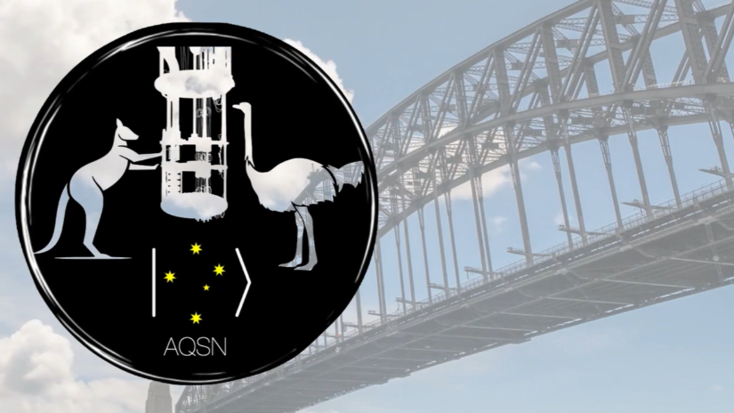 Australian Quantum Software Network logo overlayed onto an image of the Sydney Harbour Bridge