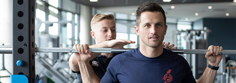 Adam Trama, UTS Sport and Exercise Student, with instructor in the Resistance Training Room at UTS Moore Park