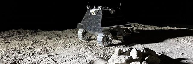 A robot rover on the surface of the Moon