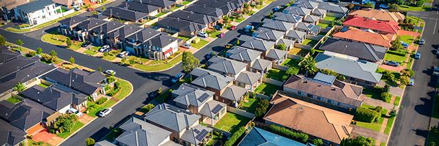 Stock picture of a suburban housing development from the air 