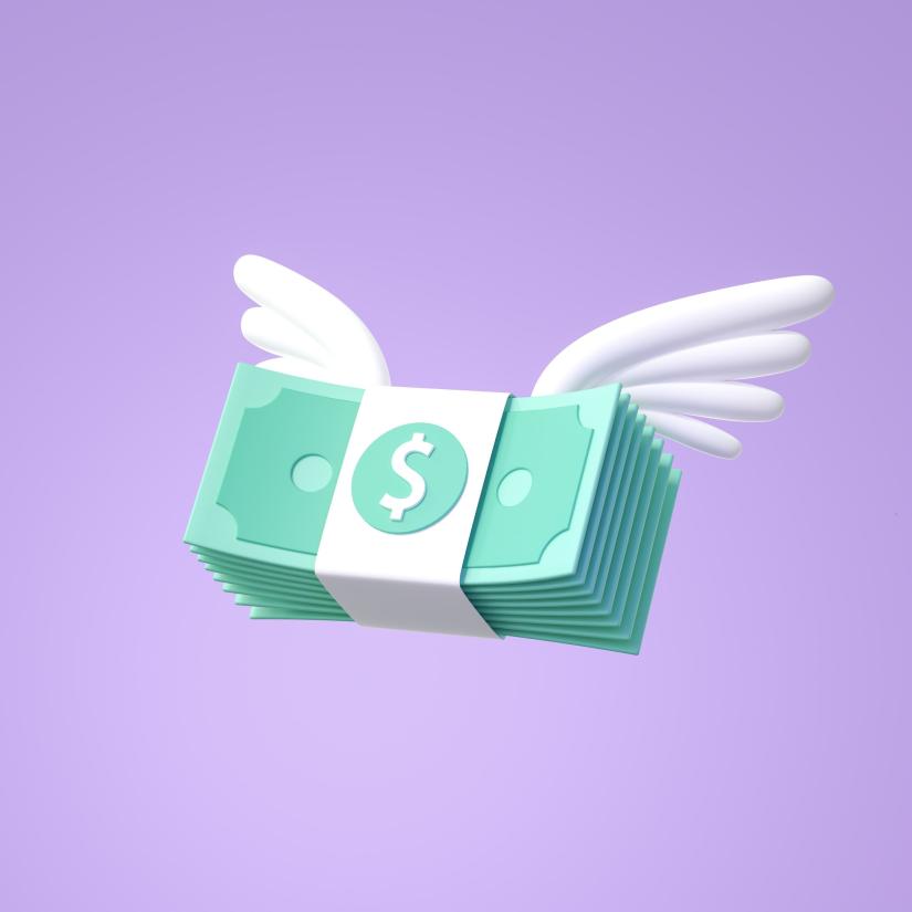 a bundle of cash with wings