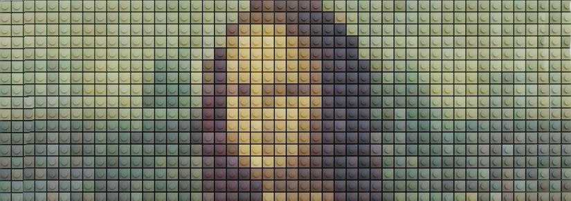 Image of the Mona Lisa rendered with Lego bricks