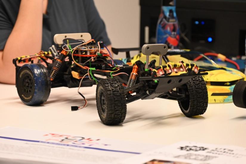 Close up image of a student project (robotic car) from the 2023 UTS Robotics Showcase.
