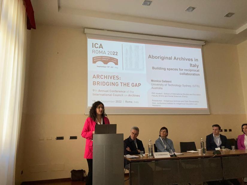 Monica Galassi presenting at the International Council of Archives (ICA) conference in Italy, September 2022.
