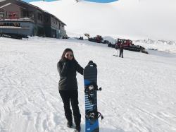 Rochelle snowboarding in Chile