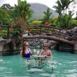 Velvet-Belle and her mum with a cocktail in the thermal hot springs