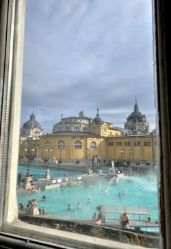 Szechenyi thermal baths seen through a window