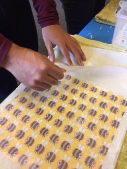 A bees wax wrap being made
