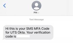 Screenshot of Okta code from SMS authenication. 