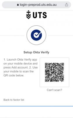 Phone screen capture of QR code for Okta set up. 