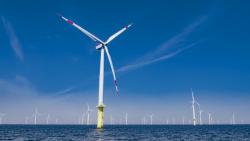 A wind turbine farm in the ocean