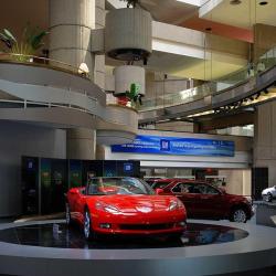 Sports car in shopping mall atrium