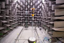 Sound level meters set up in Tech Lab's Fully Anechoic Chamber