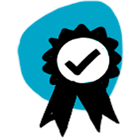 Tick of approval ribbon icon in turquoise background