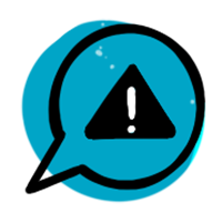 Speech bubble with hazard warning icon in turquoise background