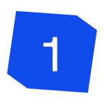 Flat blue cube with the digit 1 in the centre